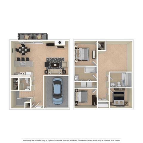 Floor plan for 3 beds, 2 baths, 1400 sqft